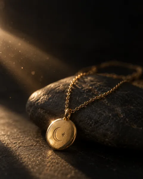 Idea A, catch the light: the pendant on a dark stone in a beam of light